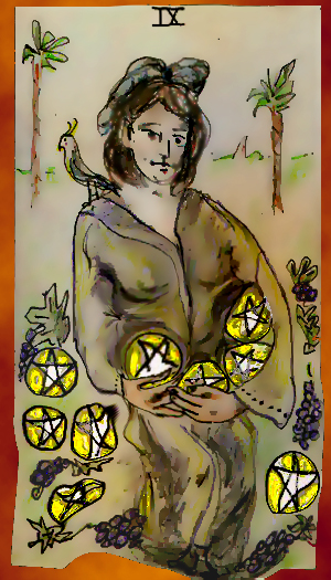 9ofPentacles,2x3.5deck;coloredpencilonindexcard,digitalized2004-2009